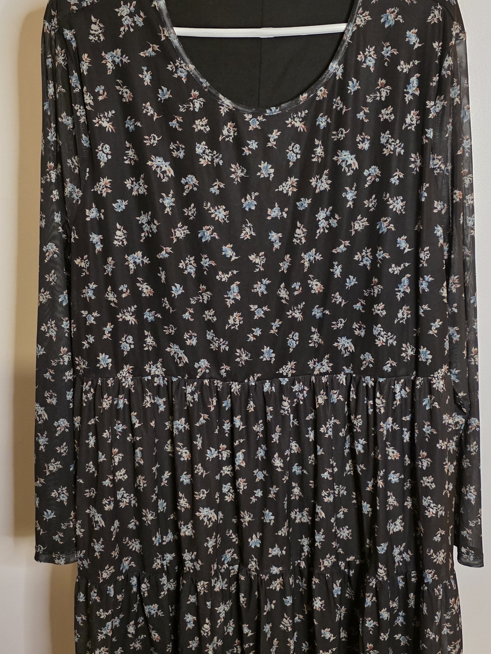 love, Fire Black Floral Dress With Long Mesh Sleeves Sz 3x